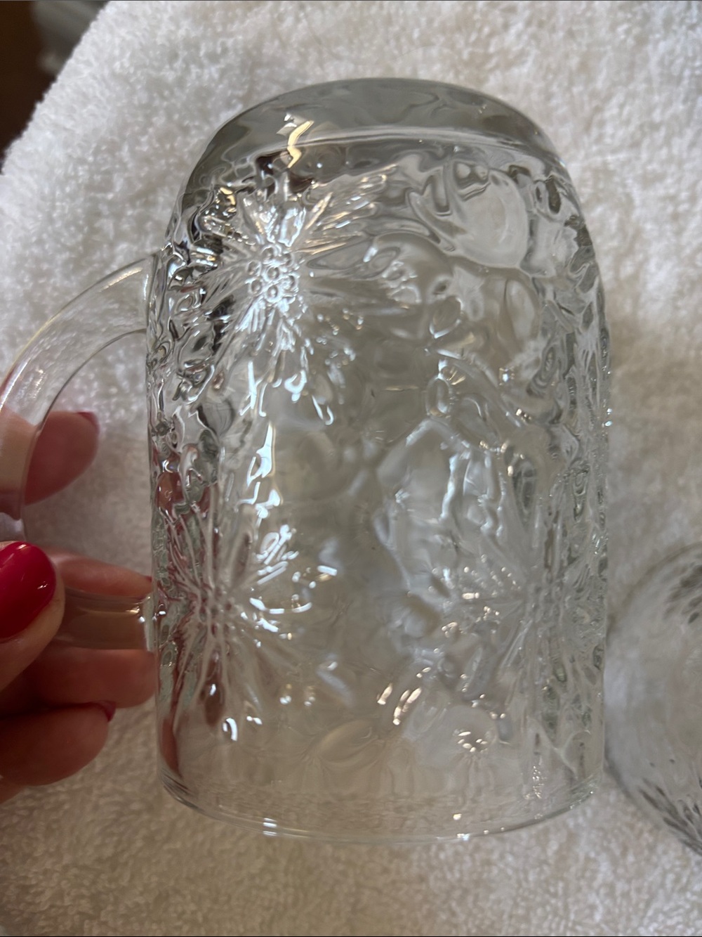 Princess House Fantasia Clear Glass Etched Mugs with Poinsettia Design Set of 6 - Picture 3 of 3